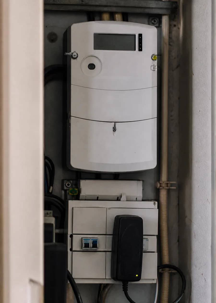 Close-up van een slimme meter in een Nederlandse meterkast