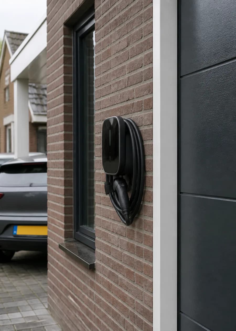 Wallbox laadpaal aan de gevel van een woning