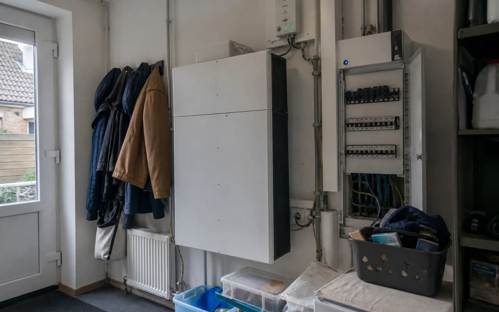 Technische ruimte met thuisbatterij en meterkast