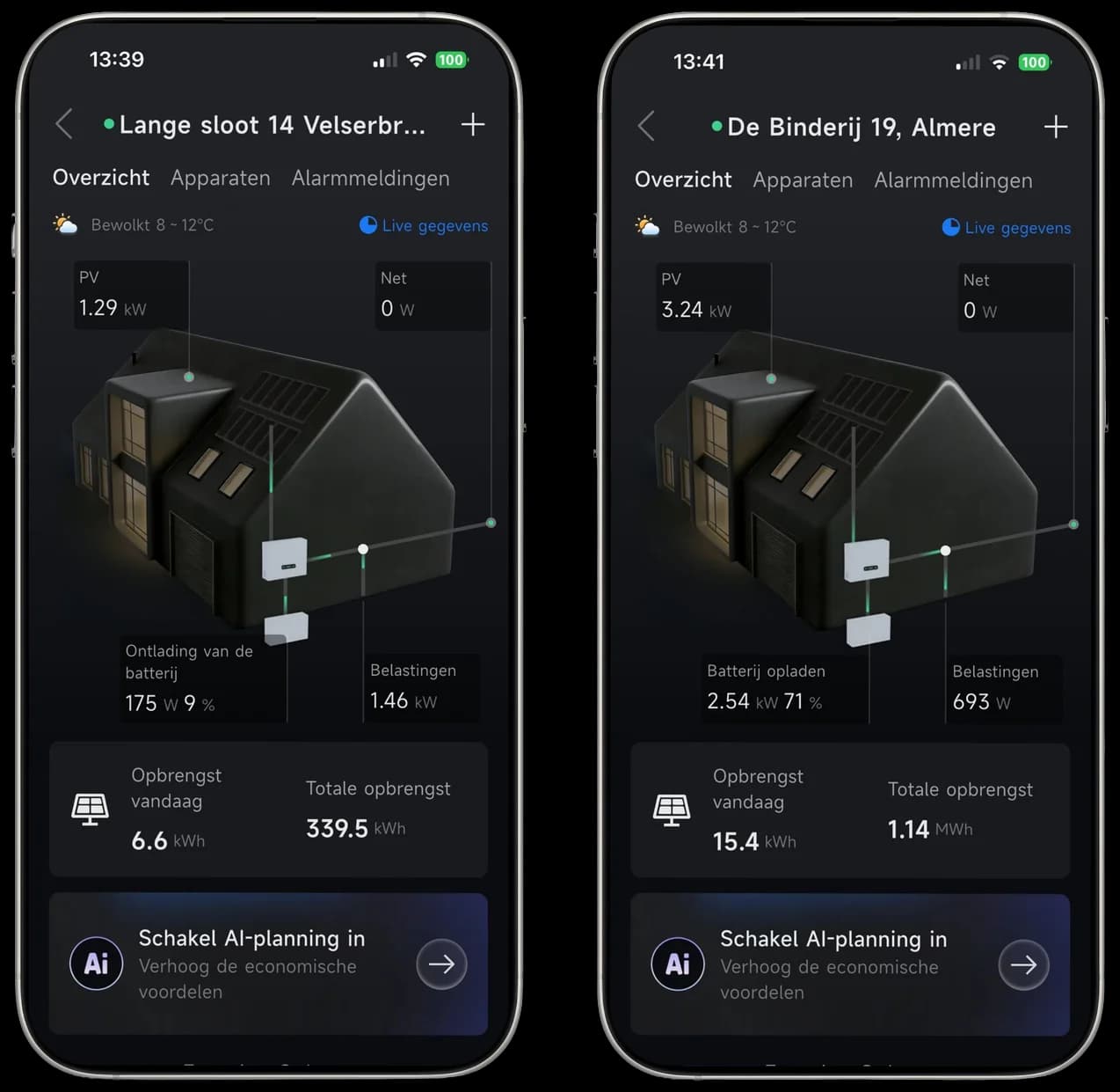 HYXi app: battery discharging alongside panels and battery charging