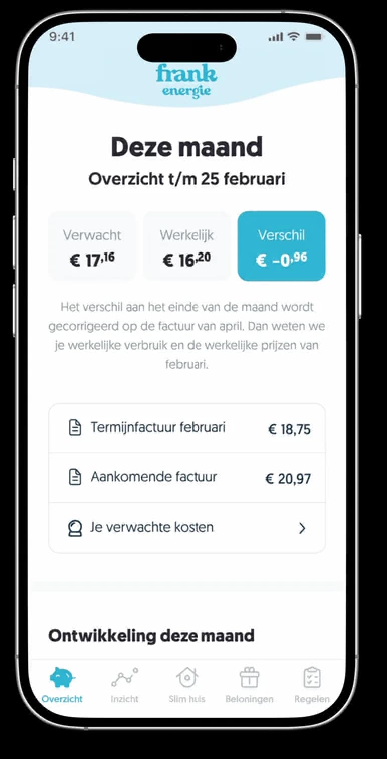 Frank Energie app: this month's overview