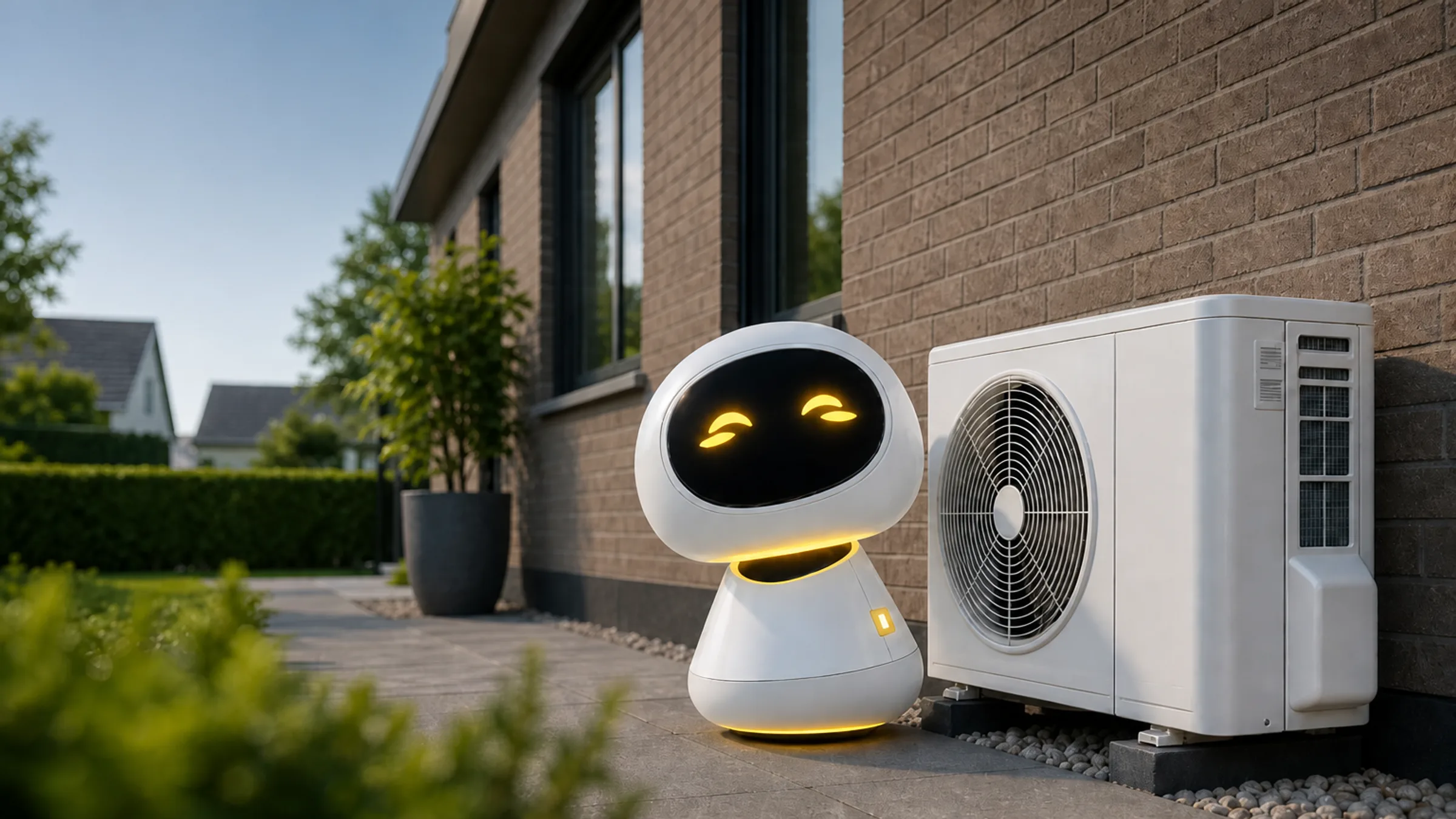 SolarFast-robot naast de buitenunit van een warmtepomp, voor de ISDE-check